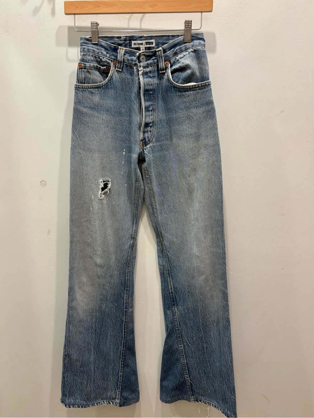 Levi's ReDone Light Blue Bootcut Jeans with Distressed Knee